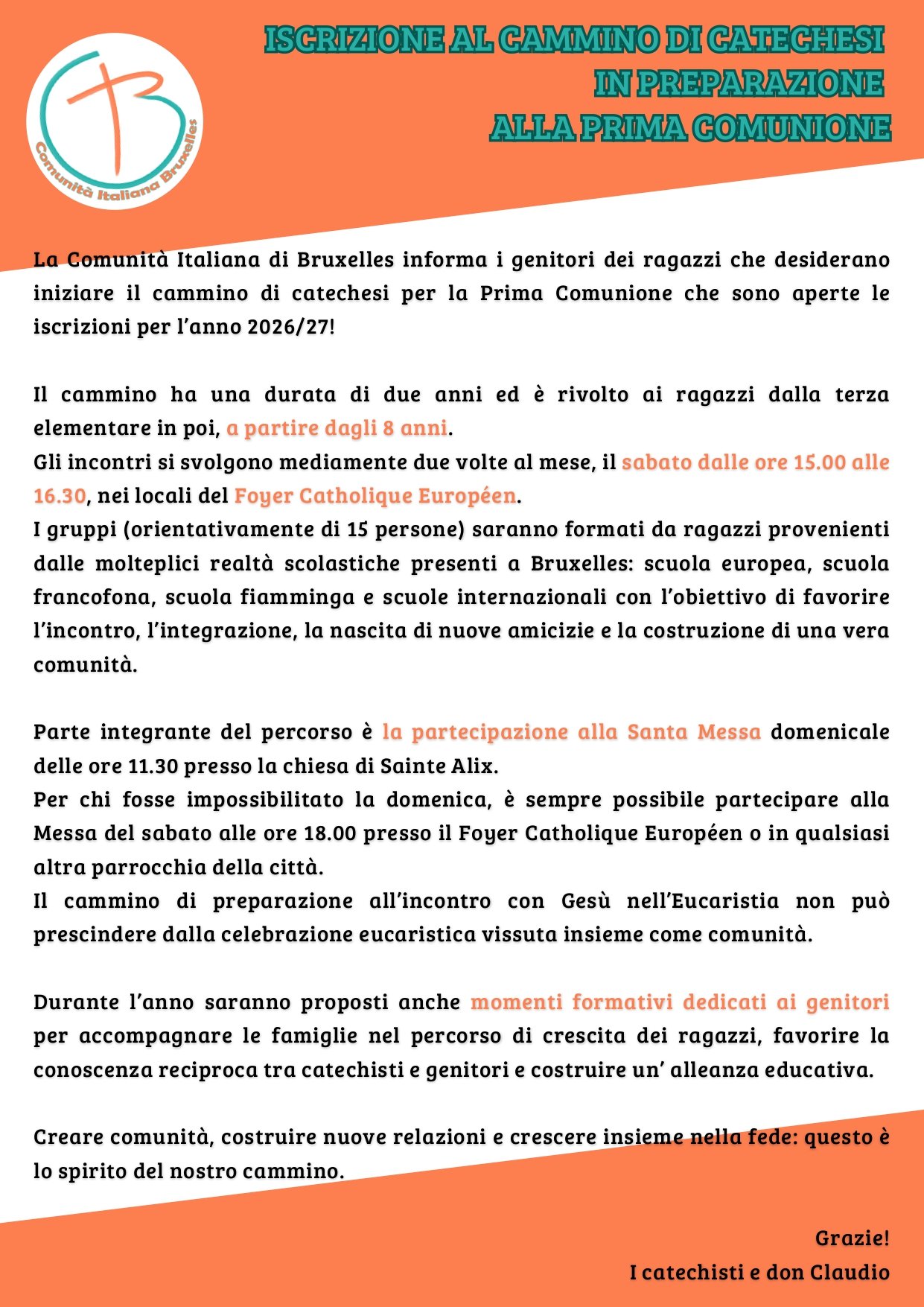 lettera presentazione catechesi comunione 2026-27